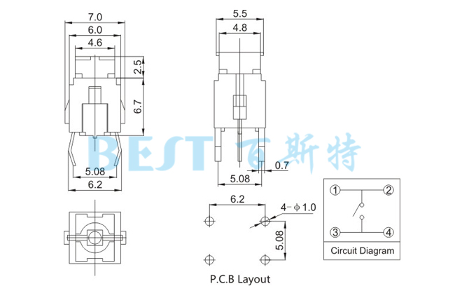 輕觸開關TS-1191參考圖紙 輕觸開關TS-1191參考圖紙